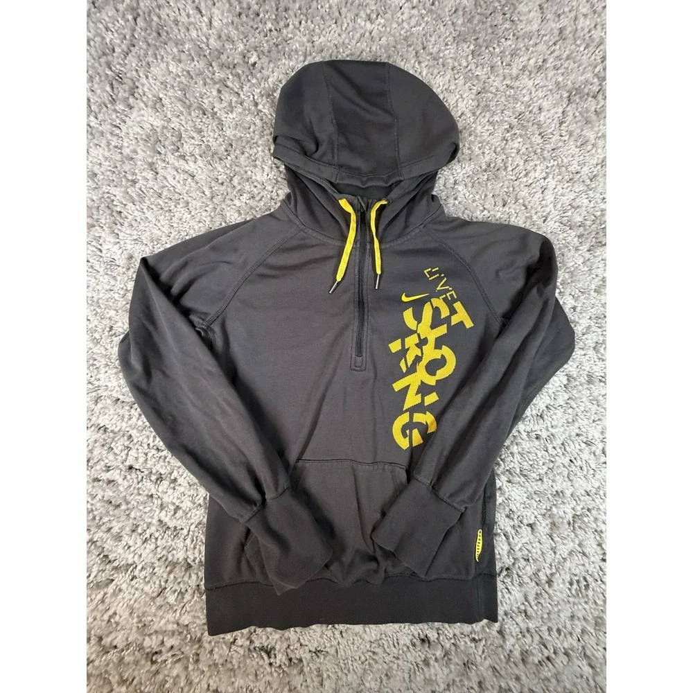 Nike Live Strong Hoodie Women's S Black Yellow 1/4‎ Zip Pockets Long Sleeve